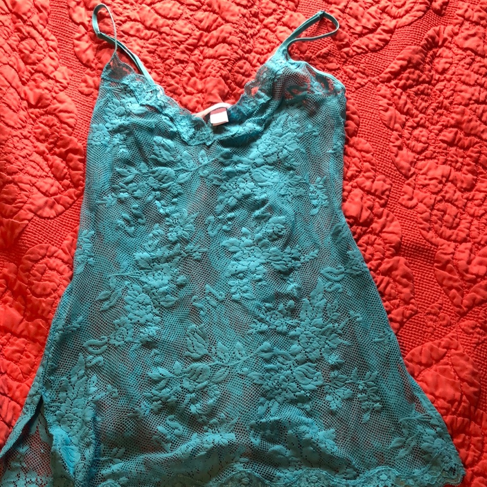 Teal Lace Slip Dress